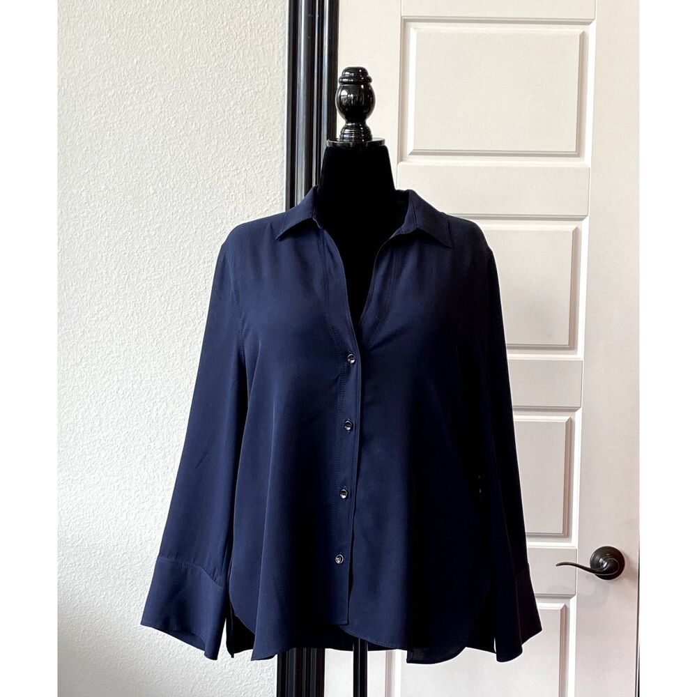 Zara Navy Blue Button Up Blouse